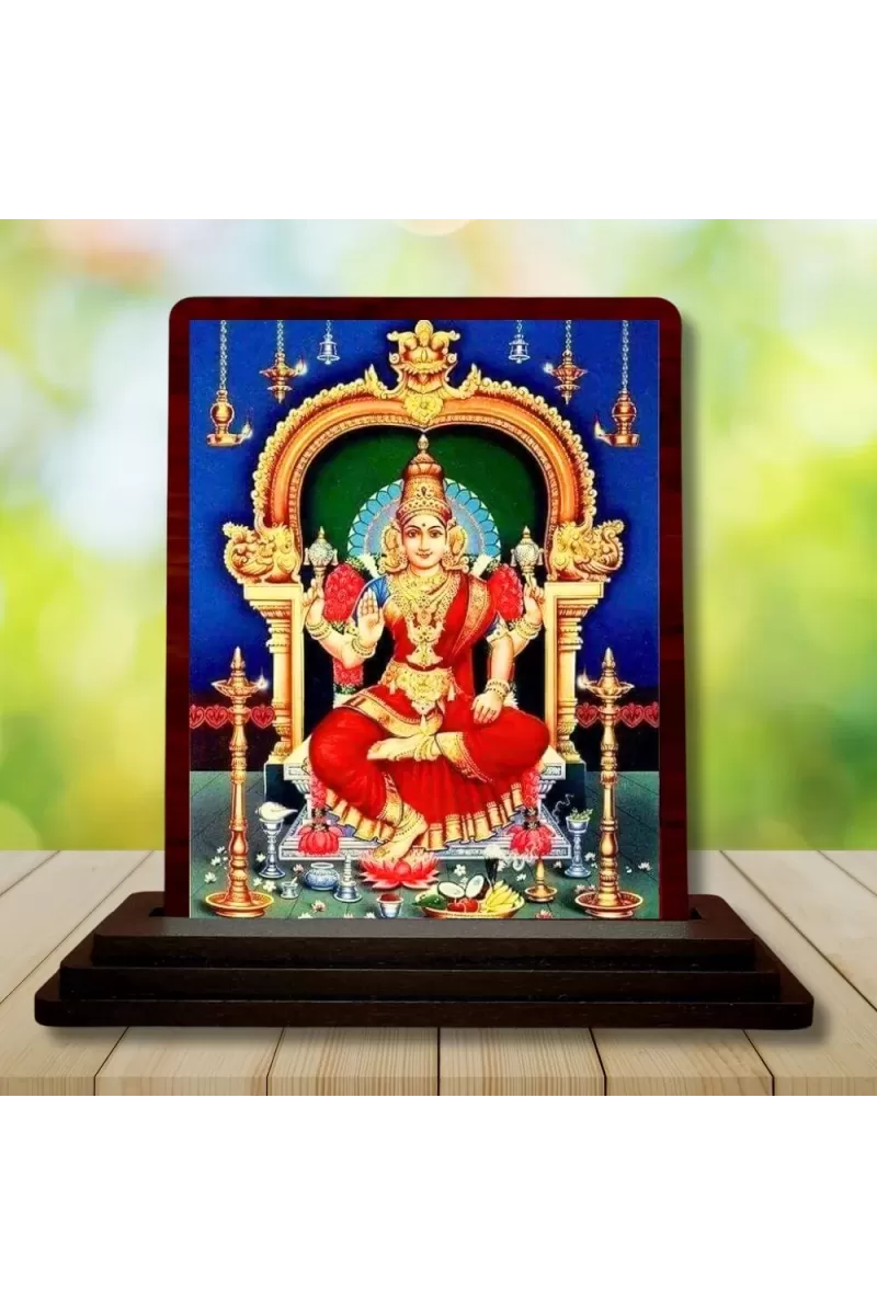 Car Desk/Table Top Goddess Kamakshi Amman Wooden Photo Stand  3x4 Inches, Compact & Stylish Spiritual Display For Car, Home & Office (Pack Of 1) (F14644)