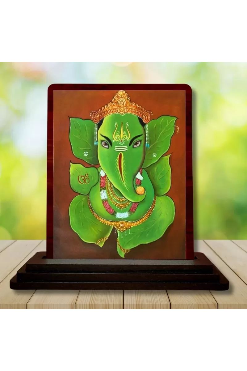 Car Desk/Table Top Lord Ganesha Wooden Photo Stand  3x4 Inches, Compact & Stylish Spiritual Display For Car, Home & Office (Pack Of 1) (F14645)