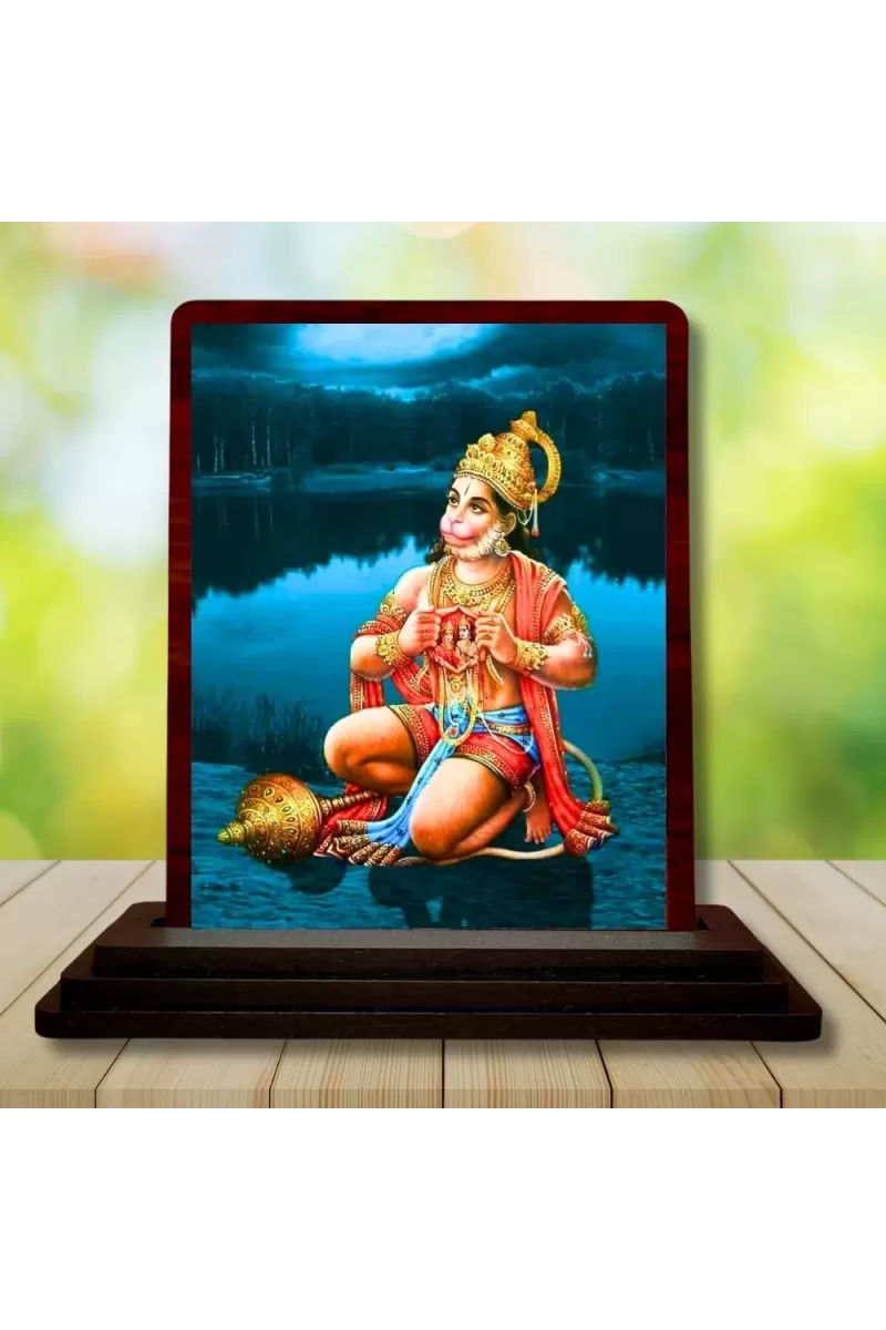 Car Desk/Table Top Lord Hanuman Wooden Photo Stand  3x4 Inches, Compact & Stylish Spiritual Display For Car, Home & Office (Pack Of 1) (F14646)