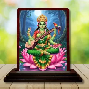 Car Desk/Table Top Goddess Saraswathi Wooden Photo Stand 3x4 Inches, Compact & Stylish Spiritual Display For Car, Home & Office (Pack Of 1) (F14647) Car Desk/Table Top Goddess Saraswathi Wooden Photo Stand 3x4 Inches, Compact & Stylish Spiritual Display For Car, Home & Office (Pack Of 1) (F14647)