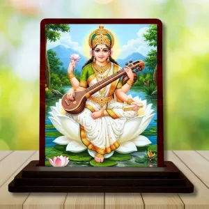 Car Desk/Table Top Goddess Saraswathi Wooden Photo Stand 3x4 Inches, Compact & Stylish Spiritual Display For Car, Home & Office (Pack Of 1) (F14648) Car Desk/Table Top Goddess Saraswathi Wooden Photo Stand 3x4 Inches, Compact & Stylish Spiritual Display For Car, Home & Office (Pack Of 1) (F14648)