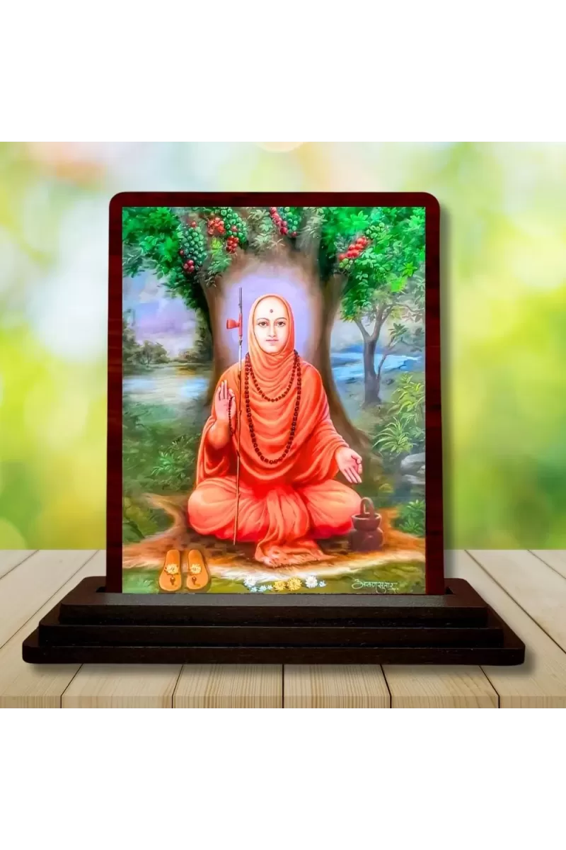 Car Desk/Table Top Shree Swami Samarth Maharaj  Wooden Photo Stand  3x4 Inches, Compact & Stylish Spiritual Display For Car, Home & Office (Pack Of 1) (F14649)