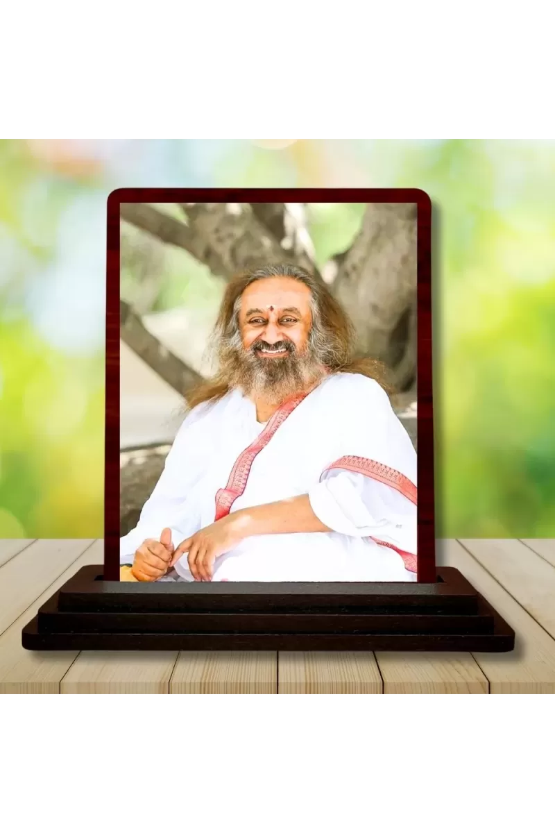 Car Desk/Table Top Shri Shri Ravi Shankar Ji  Wooden Photo Stand  3x4 Inches, Compact & Stylish Spiritual Display For Car, Home & Office (Pack Of 1) (F14650)