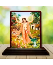 Car Desk/Table Top Lord Krishna Wooden Photo Stand  3x4 Inches, Compact & Stylish Spiritual Display For Car, Home & Office (Pack Of 1) (F14651)