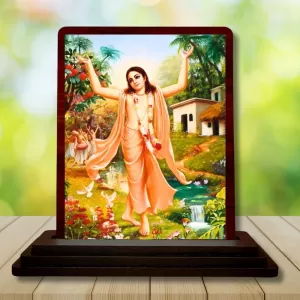 Car Desk/Table Top Lord Krishna Wooden Photo Stand  3x4 Inches, Compact & Stylish Spiritual Display For Car, Home & Office (Pack Of 1) (F14651)