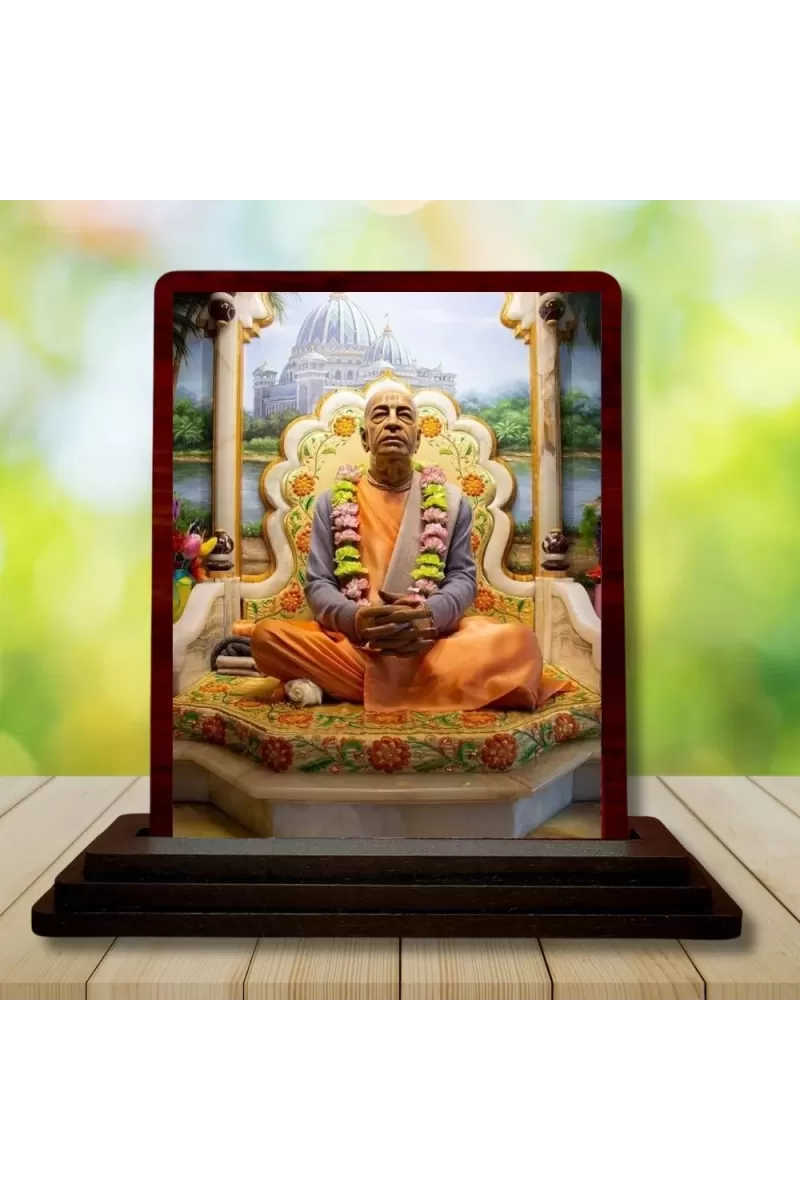 Car Desk/Table Top Bhaktivedanta Swami Prabhupada Wooden Photo Stand  3x4 Inches, Compact & Stylish Spiritual Display For Car, Home & Office (Pack Of 1) (F14652)