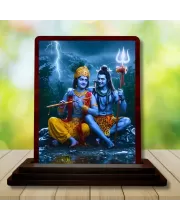 Car Desk/Table Top Lord Shankar Krishna Wooden Photo Stand  3x4 Inches, Compact & Stylish Spiritual Display For Car, Home & Office (Pack Of 1) (F15052)