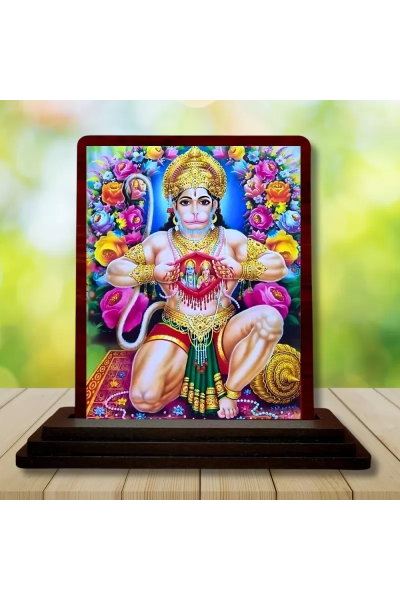 Car Desk/Table Top Lord Hanuman Wooden Photo Stand  3x4 Inches, Compact & Stylish Spiritual Display For Car, Home & Office (Pack Of 1) (F15053)