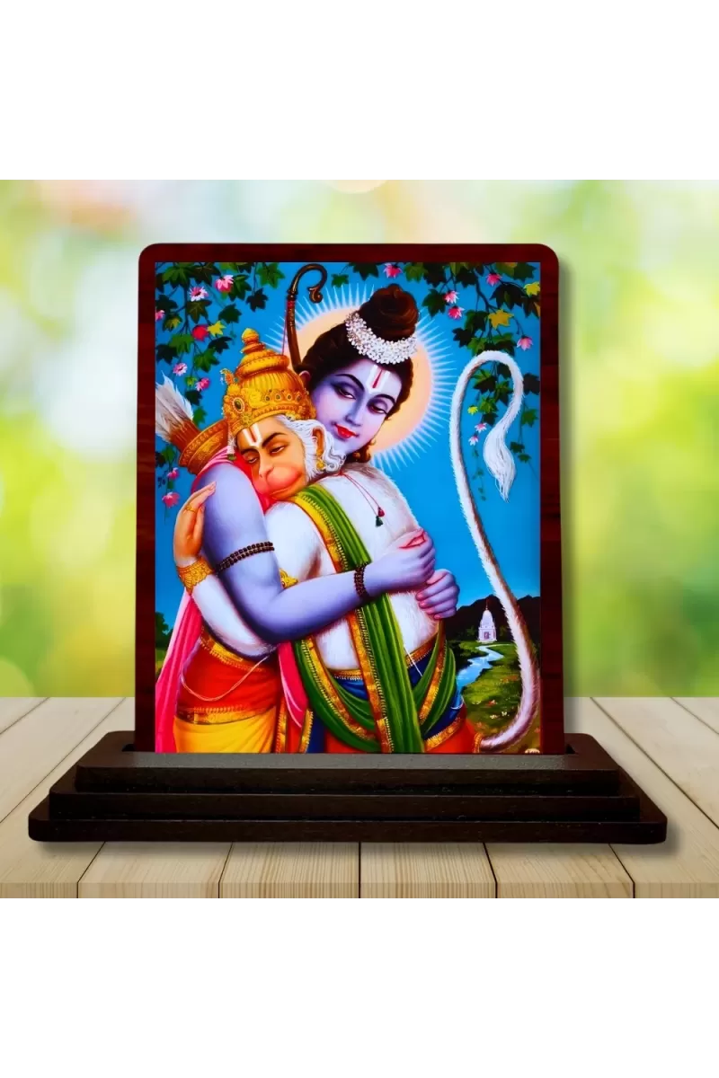 Car Desk/Table Top Lord Ram Hanuman Wooden Photo Stand  3x4 Inches, Compact & Stylish Spiritual Display For Car, Home & Office (Pack Of 1) (F15054)