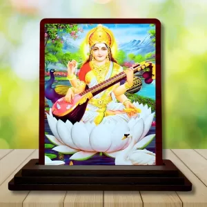 Car Desk/Table Top Maa Sarswati Wooden Photo Stand 3x4 Inches, Compact & Stylish Spiritual Display For Car, Home & Office (Pack Of 1) (F15055) Car Desk/Table Top Maa Sarswati Wooden Photo Stand 3x4 Inches, Compact & Stylish Spiritual Display For Car, Home & Office (Pack Of 1) (F15055)