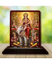 Car Desk/Table Top Maa Durga Wooden Photo Stand  3x4 Inches, Compact & Stylish Spiritual Display For Car, Home & Office (Pack Of 1) (F15060)