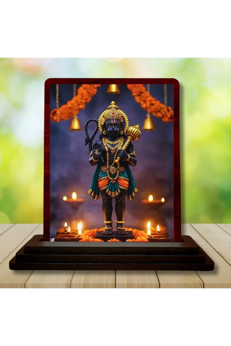 Car Desk/Table Top Lord Hanuman Wooden Photo Stand  3x4 Inches, Compact & Stylish Spiritual Display For Car, Home & Office (Pack Of 1) (F15057)