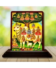 Car Desk/Table Top Gau Mata Wooden Photo Stand  3x4 Inches, Compact & Stylish Spiritual Display For Car, Home & Office (Pack Of 1) (F15059)
