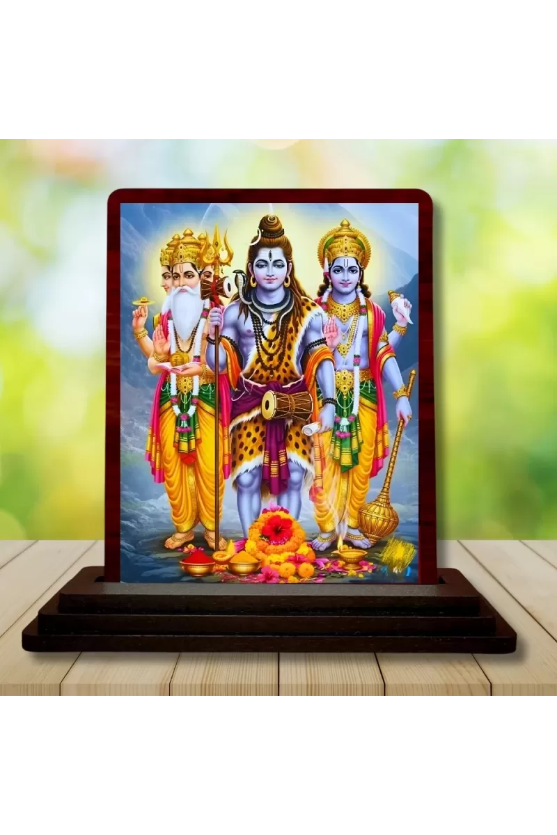 Car Desk/Table Top Lord Shankar Wooden Photo Stand  3x4 Inches, Compact & Stylish Spiritual Display For Car, Home & Office (Pack Of 1) (F15062)