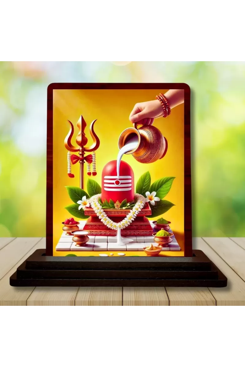 Car Desk/Table Top Mahadev Wooden Photo Stand  3x4 Inches, Compact & Stylish Spiritual Display For Car, Home & Office (Pack Of 1) (F15063)