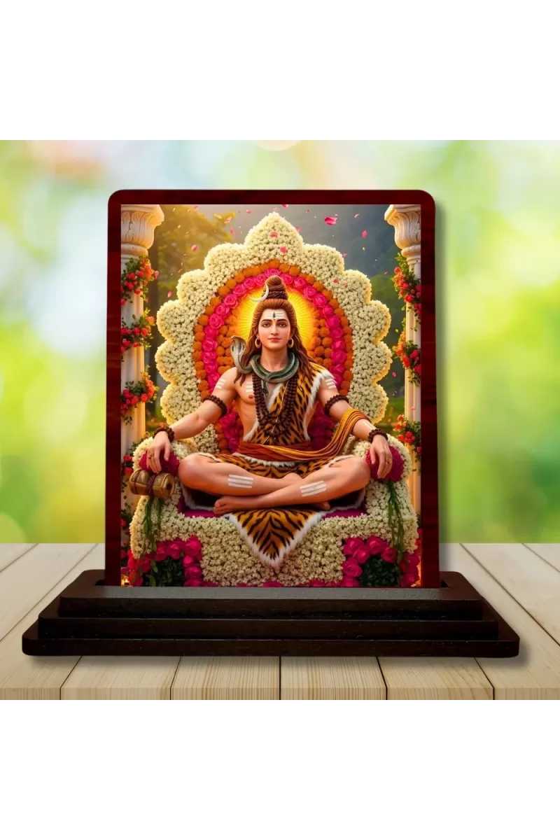 Car Desk/Table Top Lord Shankar Wooden Photo Stand  3x4 Inches, Compact & Stylish Spiritual Display For Car, Home & Office (Pack Of 1) (F15065)