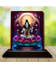 Car Desk/Table Top Lord Shankar Wooden Photo Stand  3x4 Inches, Compact & Stylish Spiritual Display For Car, Home & Office (Pack Of 1) (F15067)