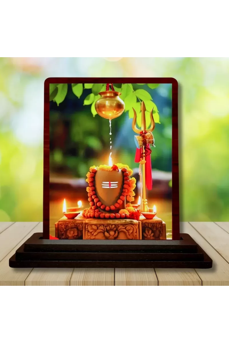 Car Desk/Table Top Mahadev Wooden Photo Stand  3x4 Inches, Compact & Stylish Spiritual Display For Car, Home & Office (Pack Of 1) (F15068)