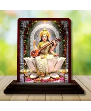 Car Desk/Table Top Maa Sarswati Wooden Photo Stand  3x4 Inches, Compact & Stylish Spiritual Display For Car, Home & Office (Pack Of 1) (F15069)