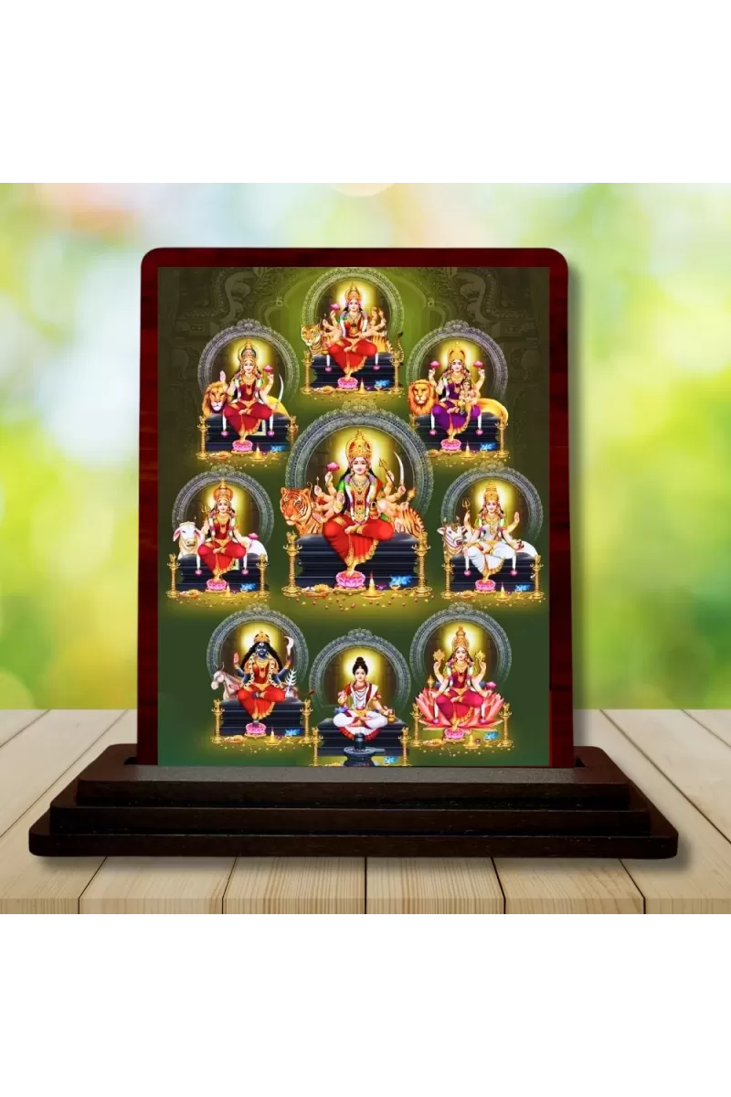 Car Desk/Table Top Maa Durga Wooden Photo Stand  3x4 Inches, Compact & Stylish Spiritual Display For Car, Home & Office (Pack Of 1) (F15071)