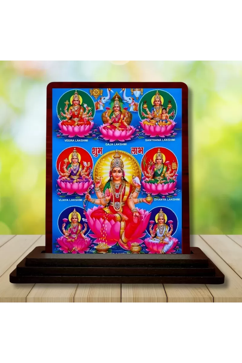 Car Desk/Table Top Maa Laxmi Wooden Photo Stand  3x4 Inches, Compact & Stylish Spiritual Display For Car, Home & Office (Pack Of 1) (F15072)