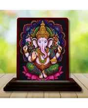 Car Desk/Table Top Lord Ganesha Wooden Photo Stand  3x4 Inches, Compact & Stylish Spiritual Display For Car, Home & Office (Pack Of 1) (F15073)