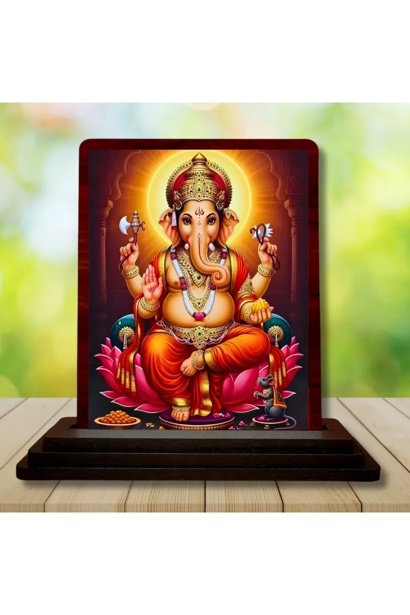 Car Desk/Table Top Lord Ganesha Wooden Photo Stand  3x4 Inches, Compact & Stylish Spiritual Display For Car, Home & Office (Pack Of 1) (F15074)