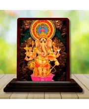 Car Desk/Table Top Lord Ganesha Wooden Photo Stand  3x4 Inches, Compact & Stylish Spiritual Display For Car, Home & Office (Pack Of 1) (F15075)