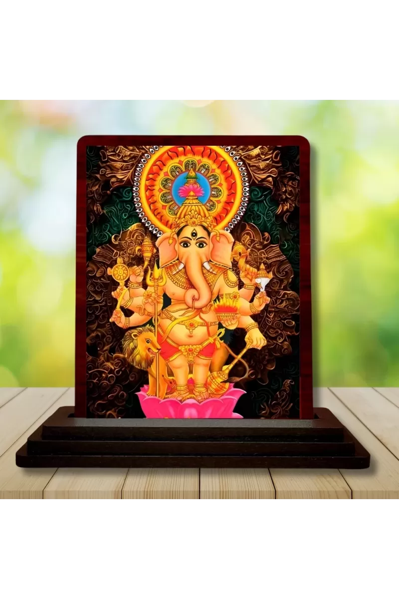 Car Desk/Table Top Lord Ganesha Wooden Photo Stand  3x4 Inches, Compact & Stylish Spiritual Display For Car, Home & Office (Pack Of 1) (F15075)