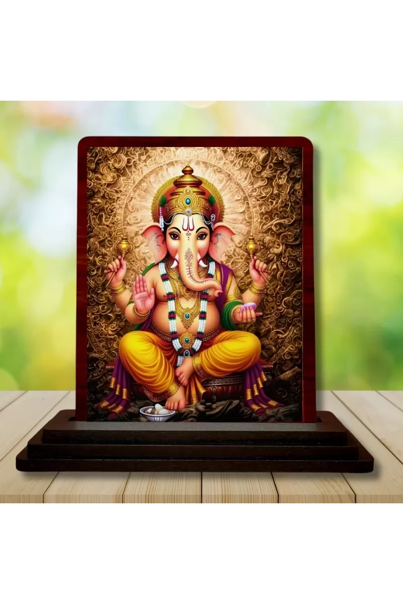 Car Desk/Table Top Lord Ganesha Wooden Photo Stand  3x4 Inches, Compact & Stylish Spiritual Display For Car, Home & Office (Pack Of 1) (F15076)
