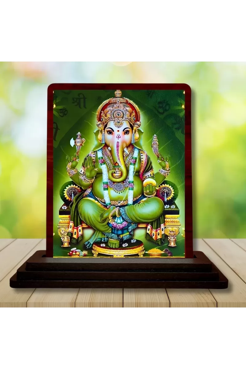 Car Desk/Table Top Lord Ganesha Wooden Photo Stand  3x4 Inches, Compact & Stylish Spiritual Display For Car, Home & Office (Pack Of 1) (F15077)