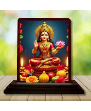 Car Desk/Table Top Maa Laxmi Wooden Photo Stand  3x4 Inches, Compact & Stylish Spiritual Display For Car, Home & Office (Pack Of 1) (F15079)
