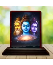 Car Desk/Table Top Lord Shiva Wooden Photo Stand  3x4 Inches, Compact & Stylish Spiritual Display For Car, Home & Office (Pack Of 1) (F15081)