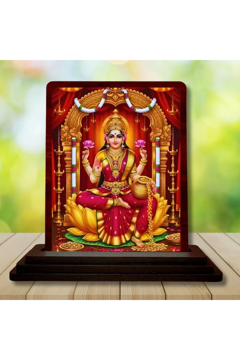 Car Desk/Table Top Maa Laxmi Wooden Photo Stand  3x4 Inches, Compact & Stylish Spiritual Display For Car, Home & Office (Pack Of 1) (F15084)