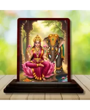 Car Desk/Table Top Maa Laxmi Wooden Photo Stand  3x4 Inches, Compact & Stylish Spiritual Display For Car, Home & Office (Pack Of 1) (F15086)