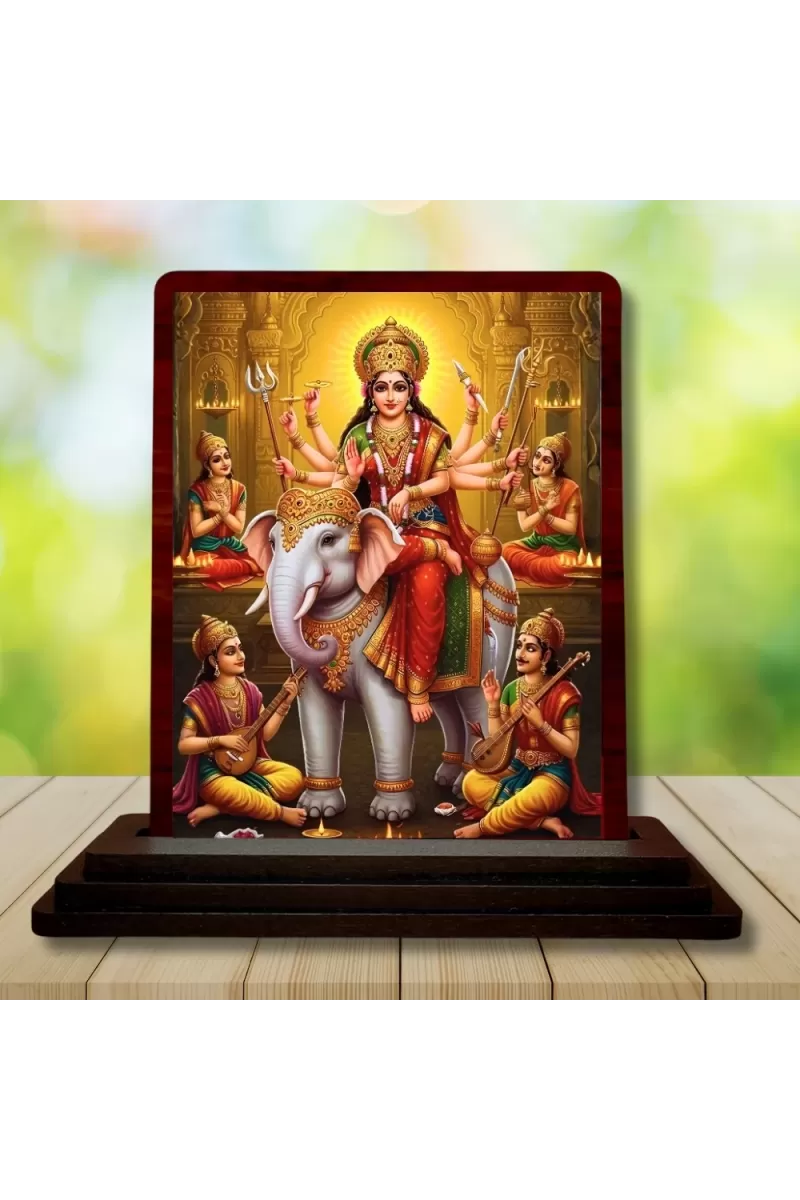 Car Desk/Table Top  Durga Wooden Photo Stand  3x4 Inches, Compact & Stylish Spiritual Display For Car, Home & Office (Pack Of 1) (F15088)