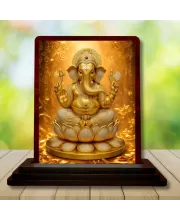 Car Desk/Table Top Lord Ganesha Wooden Photo Stand  3x4 Inches, Compact & Stylish Spiritual Display For Car, Home & Office (Pack Of 1) (F15089)