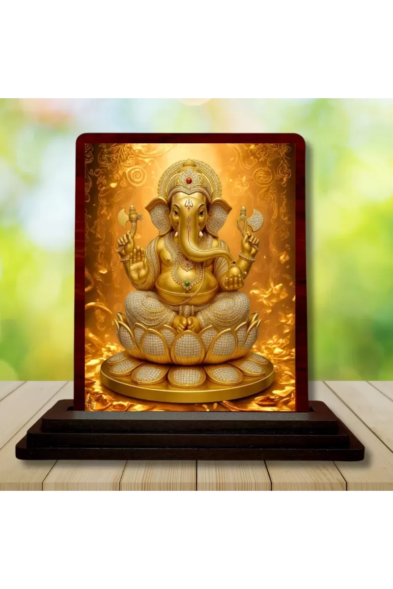 Car Desk/Table Top Lord Ganesha Wooden Photo Stand  3x4 Inches, Compact & Stylish Spiritual Display For Car, Home & Office (Pack Of 1) (F15089)