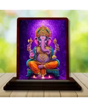 Car Desk/Table Top Lord Ganesha Wooden Photo Stand  3x4 Inches, Compact & Stylish Spiritual Display For Car, Home & Office (Pack Of 1) (F15090)