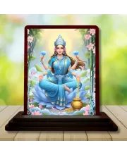 Car Desk/Table Top Maa Laxmi Wooden Photo Stand  3x4 Inches, Compact & Stylish Spiritual Display For Car, Home & Office (Pack Of 1) (F15092)