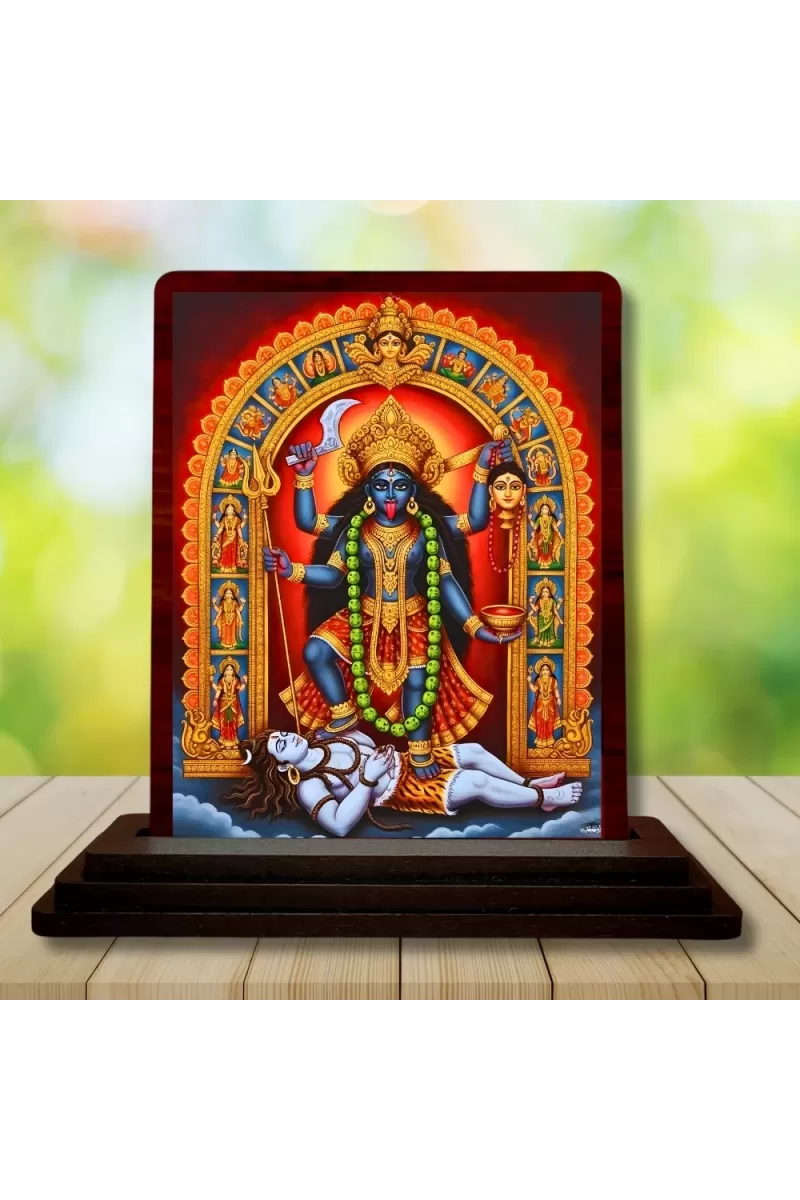 Car Desk/Table Top Maa Kali Wooden Photo Stand  3x4 Inches, Compact & Stylish Spiritual Display For Car, Home & Office (Pack Of 1) (F15093)