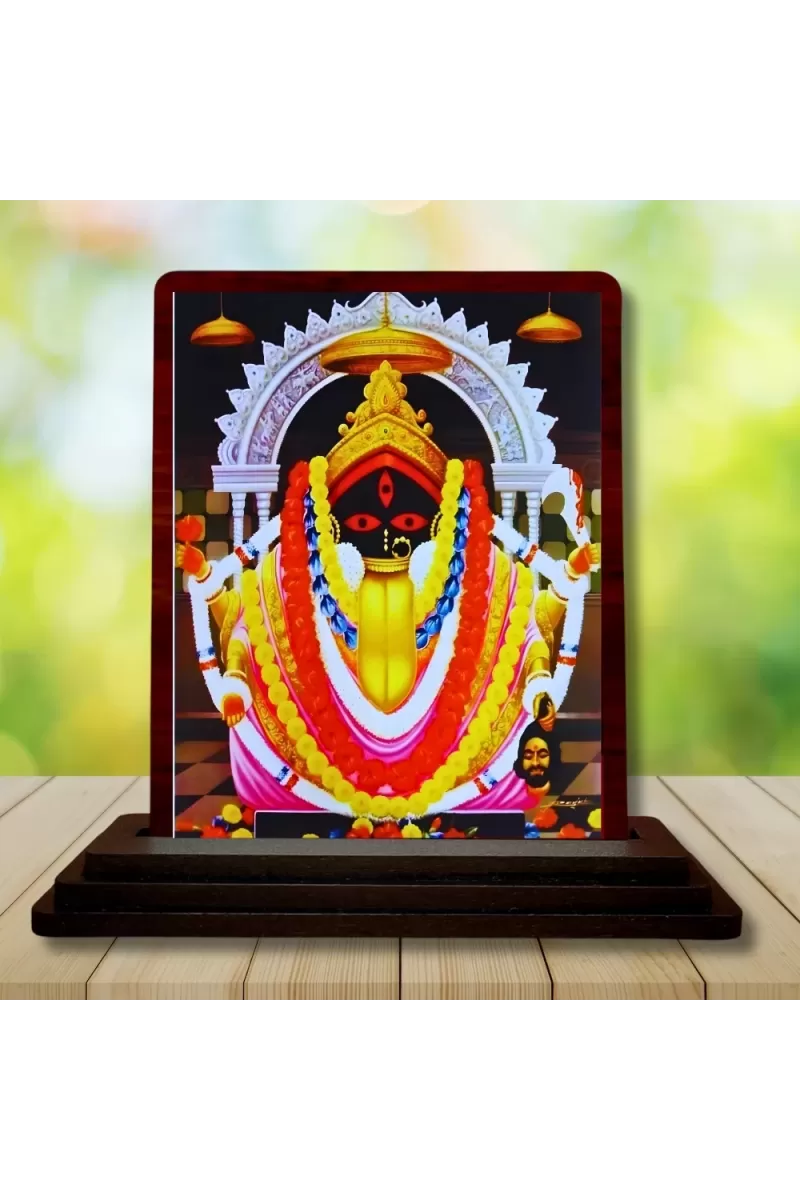 Car Desk/Table Top Maa Kali Wooden Photo Stand  3x4 Inches, Compact & Stylish Spiritual Display For Car, Home & Office (Pack Of 1) (F15096)