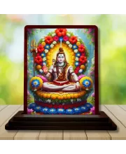 Car Desk/Table Top Lord Shiva Wooden Photo Stand  3x4 Inches, Compact & Stylish Spiritual Display For Car, Home & Office (Pack Of 1) (F15100)