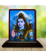 Car Desk/Table Top Lord Shiva Wooden Photo Stand  3x4 Inches, Compact & Stylish Spiritual Display For Car, Home & Office (Pack Of 1) (F15101)