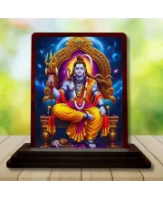 Car Desk/Table Top Lord Shiva Wooden Photo Stand  3x4 Inches, Compact & Stylish Spiritual Display For Car, Home & Office (Pack Of 1) (F15102)