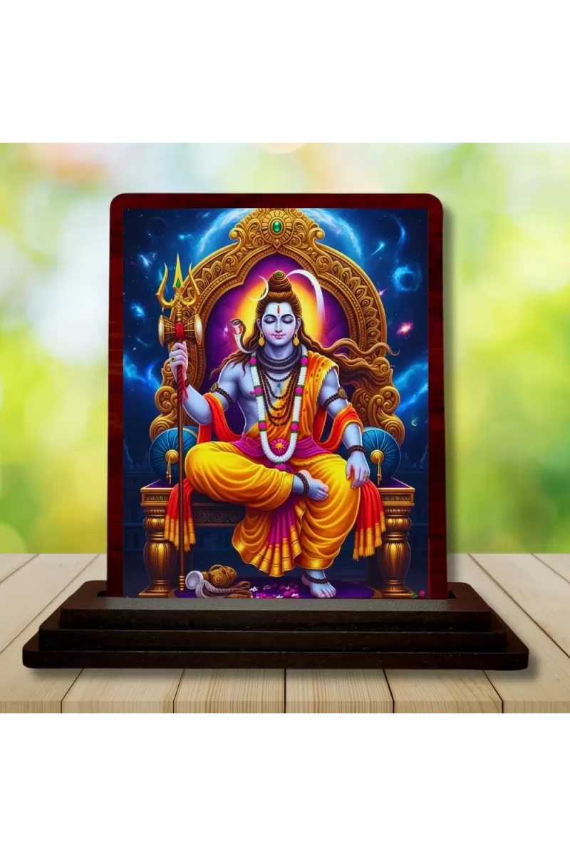 Car Desk/Table Top Lord Shiva Wooden Photo Stand  3x4 Inches, Compact & Stylish Spiritual Display For Car, Home & Office (Pack Of 1) (F15102)