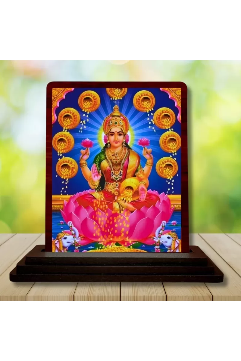 Car Desk/Table Top Maa Laxmi Wooden Photo Stand  3x4 Inches, Compact & Stylish Spiritual Display For Car, Home & Office (Pack Of 1) (F15107)