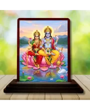 Car Desk/Table Top Lord Vishnu Laxmi Wooden Photo Stand  3x4 Inches, Compact & Stylish Spiritual Display For Car, Home & Office (Pack Of 1) (F15108)