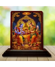Car Desk/Table Top Lord Vishnu Laxmi Wooden Photo Stand  3x4 Inches, Compact & Stylish Spiritual Display For Car, Home & Office (Pack Of 1) (F15109)