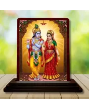 Car Desk/Table Top Lord Radha Krishna Wooden Photo Stand  3x4 Inches, Compact & Stylish Spiritual Display For Car, Home & Office (Pack Of 1) (F15110)